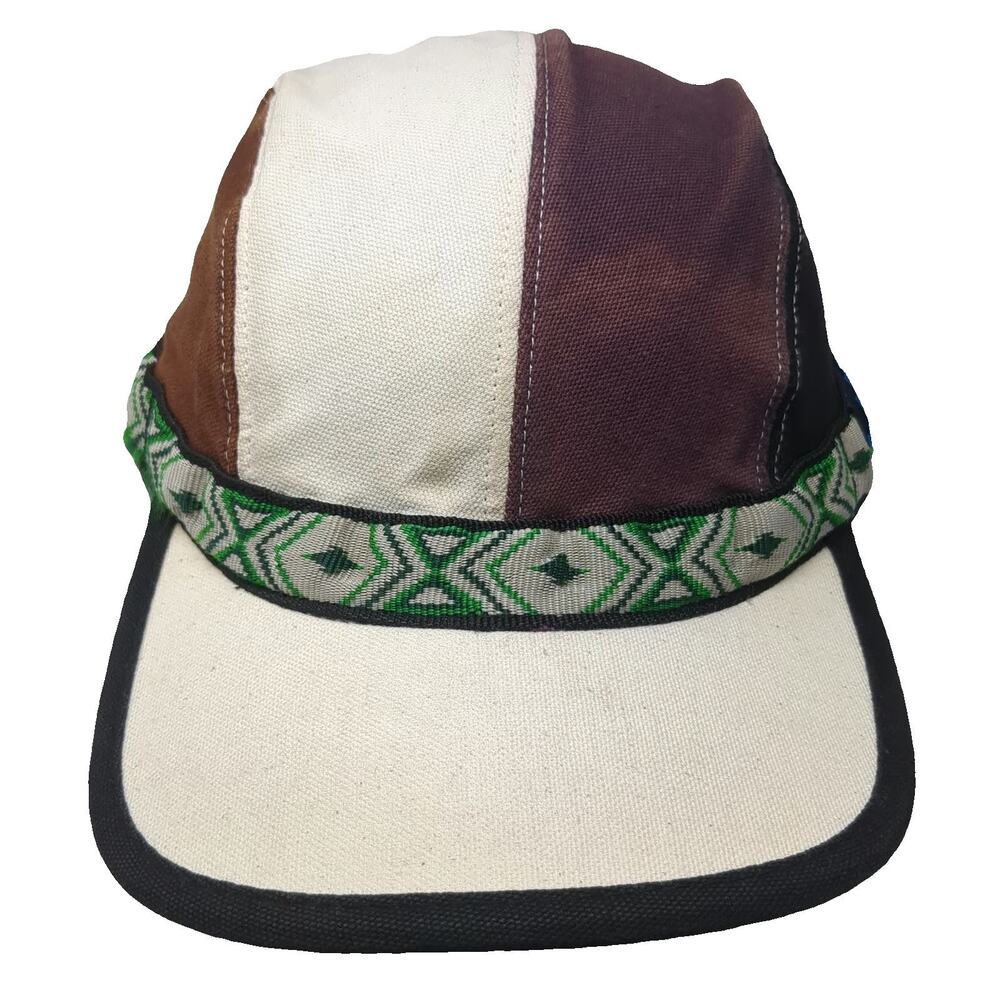 KAVU Baseball Cap White M 5 Panel Strapback Patterned Made in USA Outdoor Hat